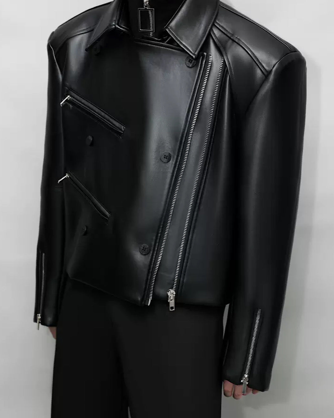 Covered patching leather jacket  HL2832
