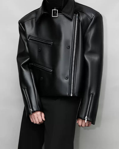 Covered patching leather jacket  HL2832