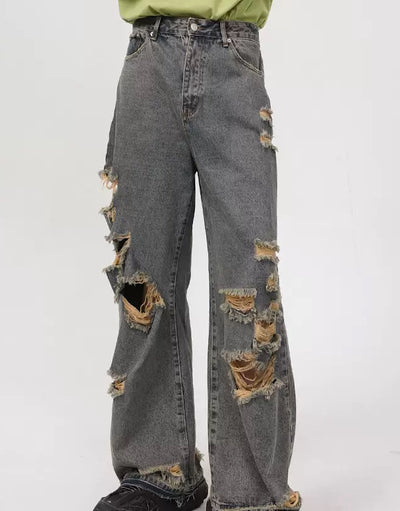 【PLAN1ONE】Dirtyvintage high damage jeans  PL0003