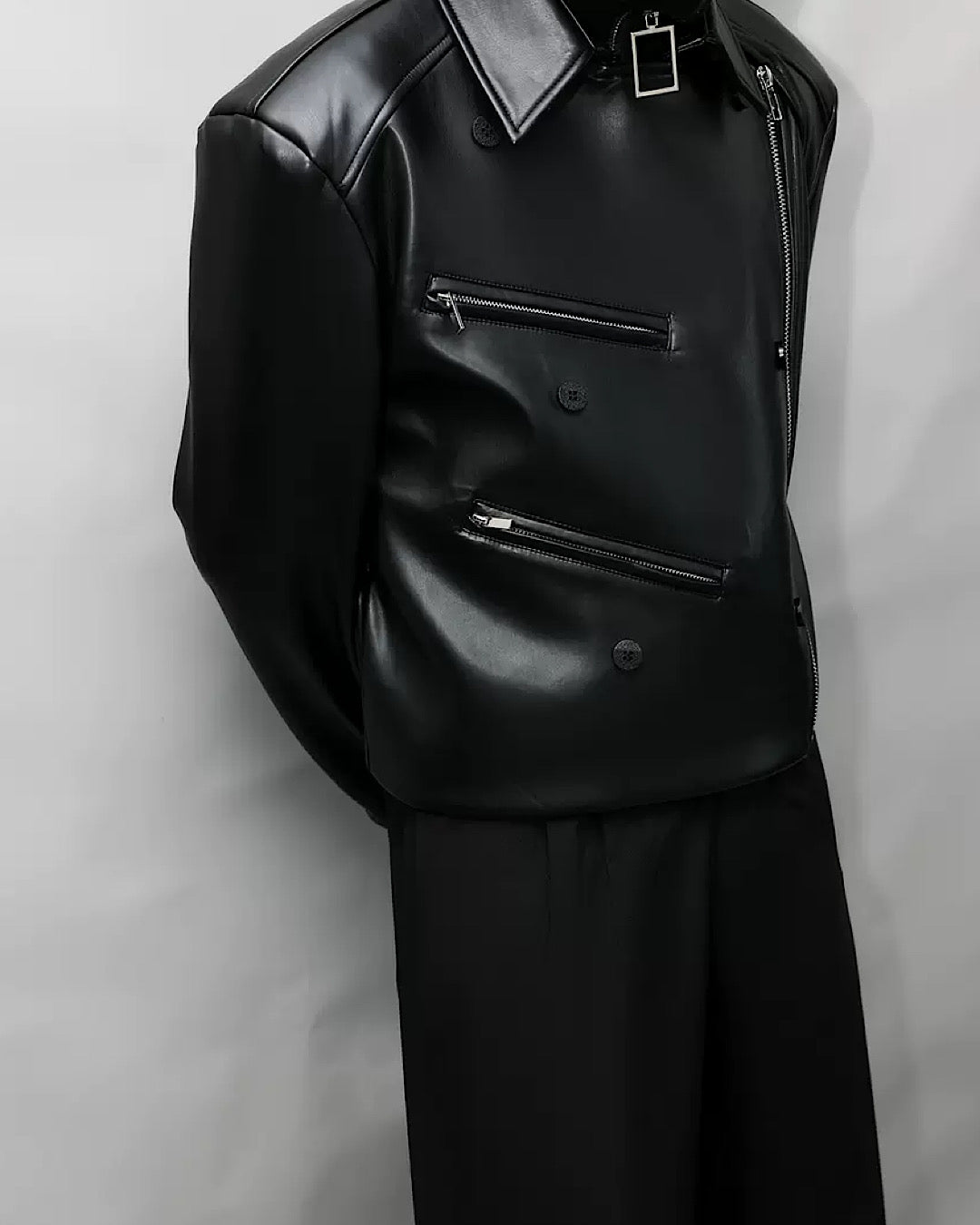 Covered patching leather jacket  HL2832