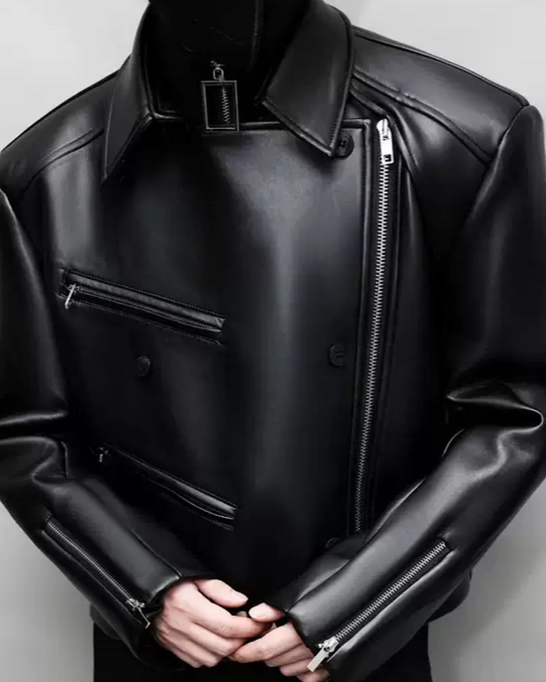 Covered patching leather jacket  HL2832