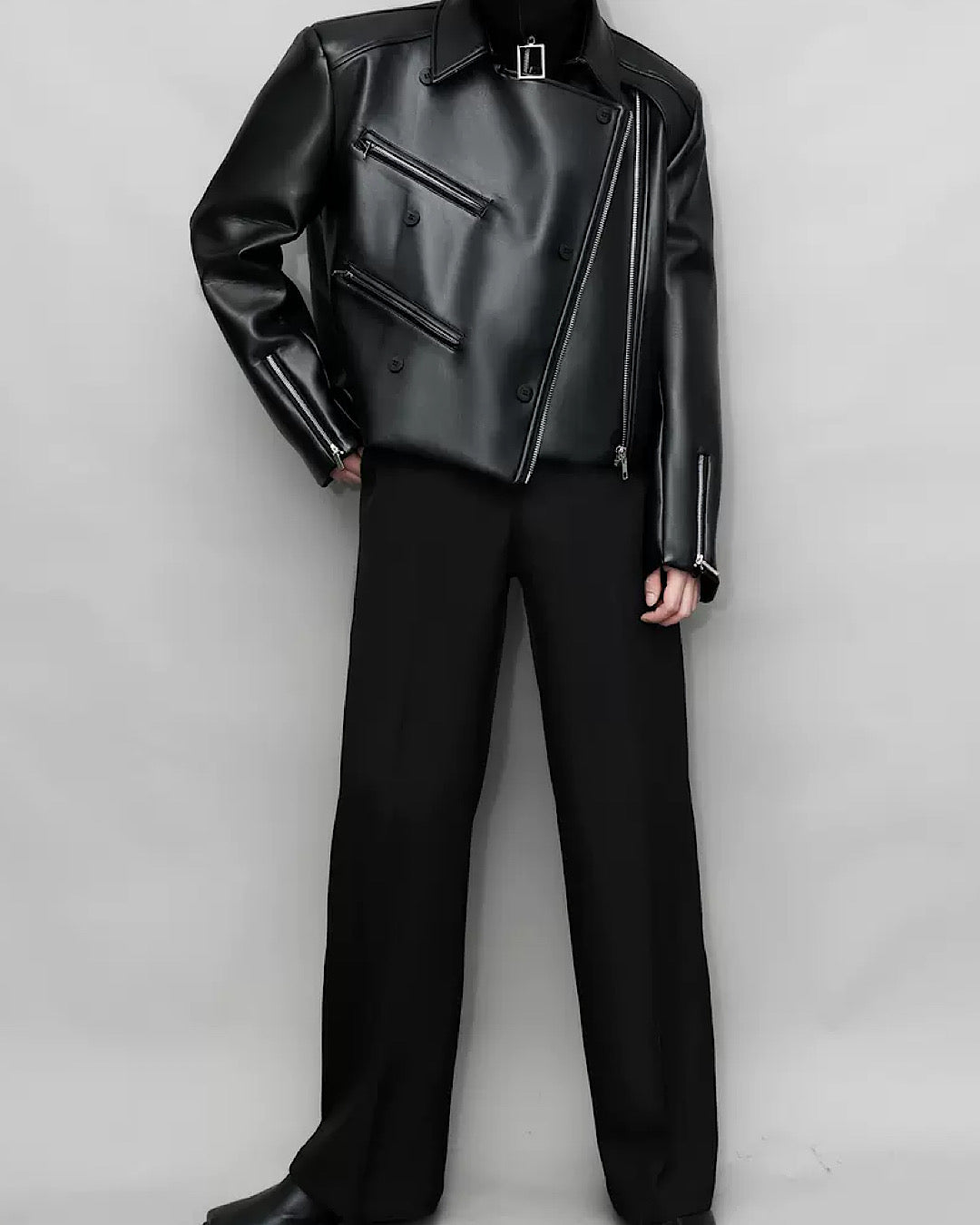 Covered patching leather jacket  HL2832