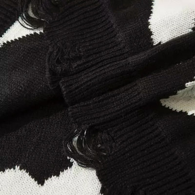 【NIHAOHAO】Jagged Black Damaged Knit  NH0005