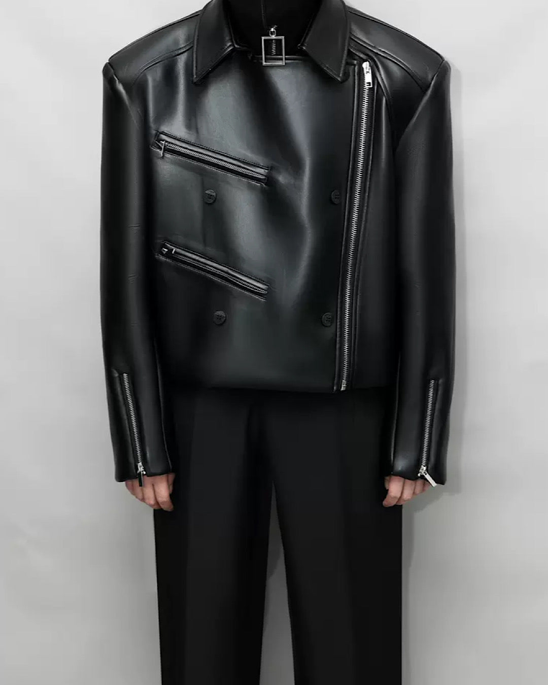 Covered patching leather jacket  HL2832