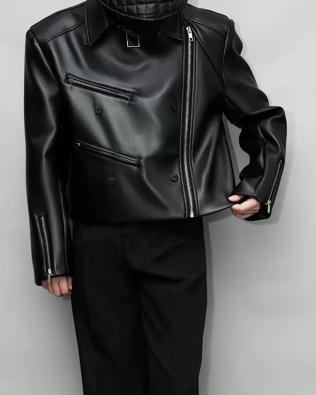 Covered patching leather jacket  HL2832