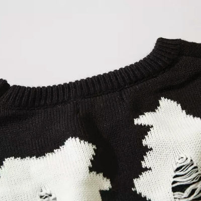 [NIHAOHAO] Jagged Black Damaged Knit NH0005