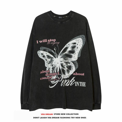 【VEG Dream】Dark wash butterfly design subculture T-shirt  VD0214