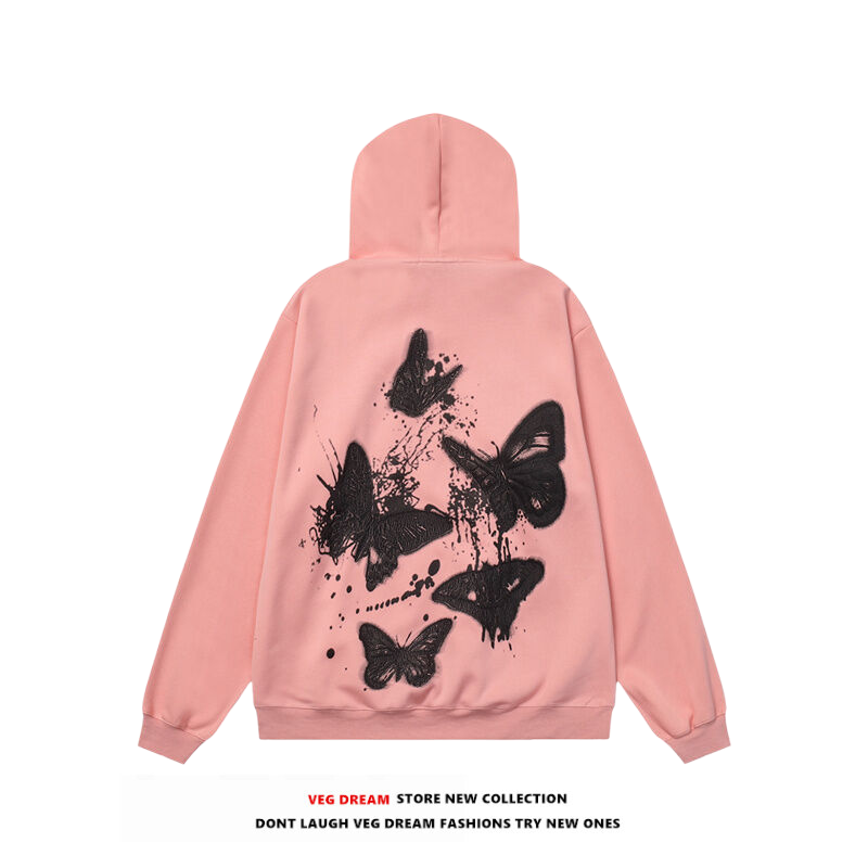 【VEG Dream】Brush up paint butterfly monochrome hoodie  VD0215