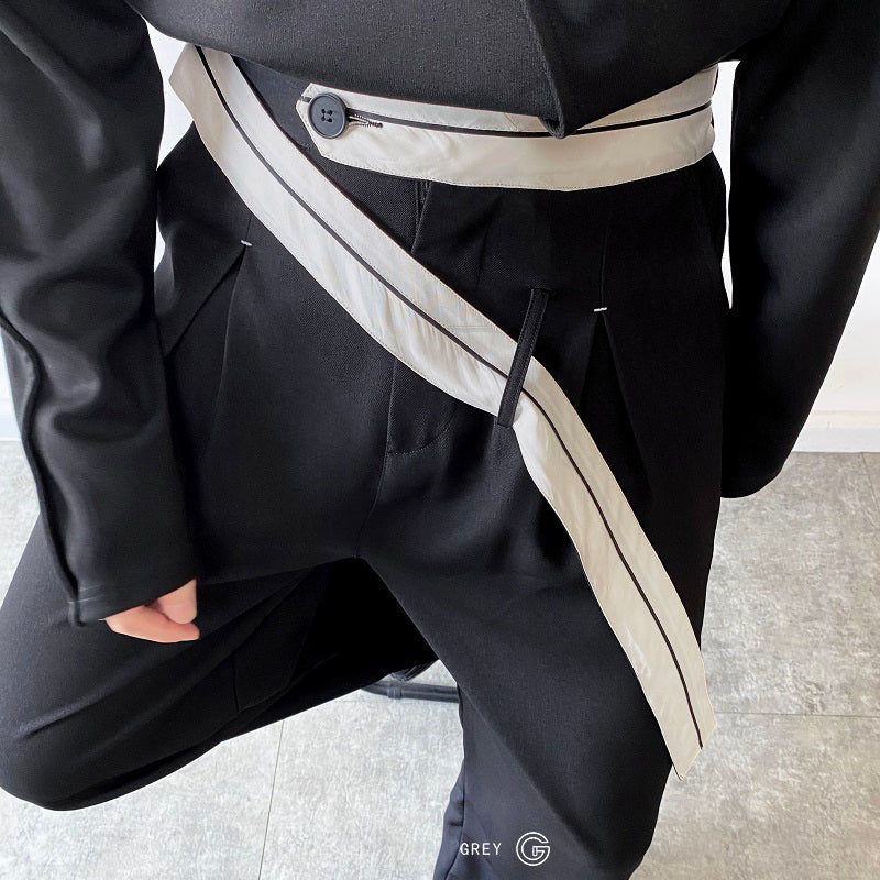 【GREY】Long Belt Straight Simple Slacks Pants  GR0014
