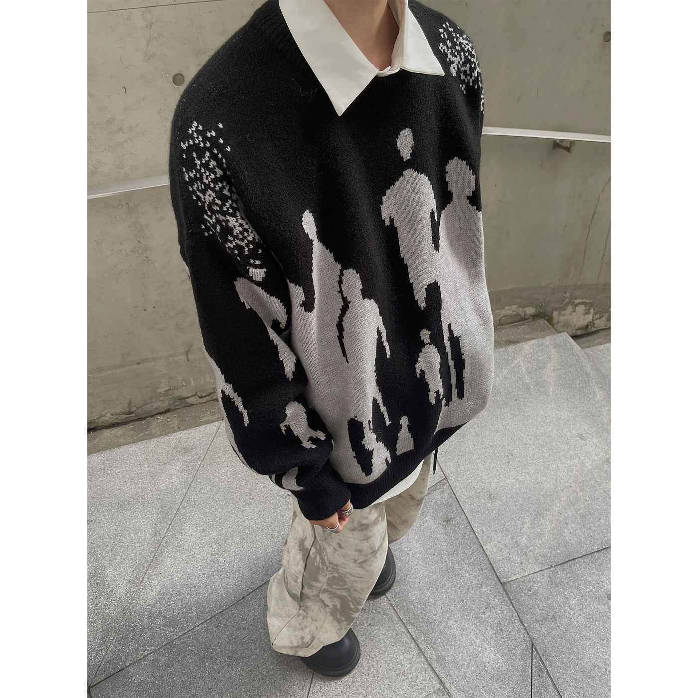 【MAXDSTR】Shadow silhouette double coloring design knit  MD0082