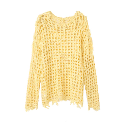 【PLAN1ONE】Overall frayed damage processing mesh design knit  PL0025