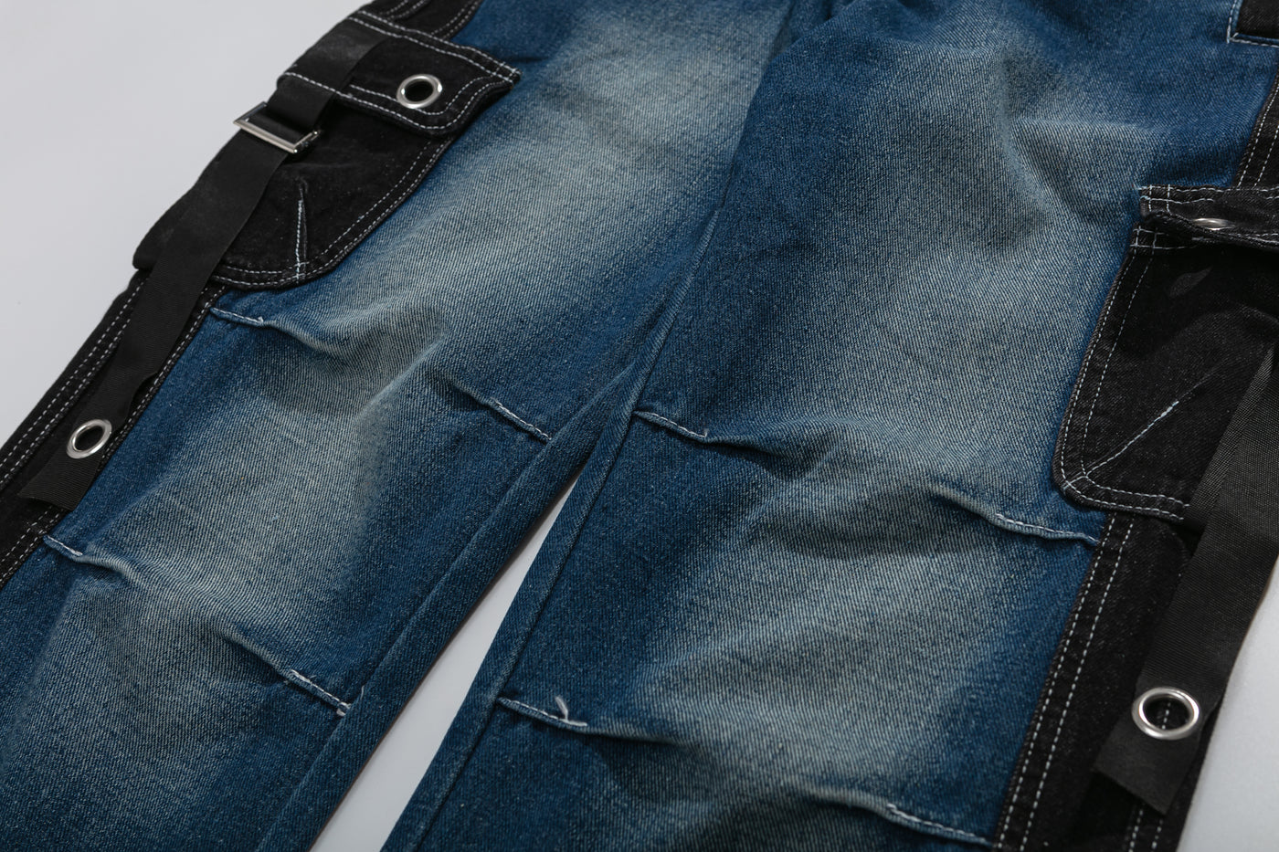 【NIUGULU】Side Black Lane Suspender Two Design Cargo Denim  NG0005
