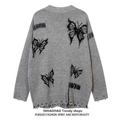 [NIHAOHAO] Butterfly over design pastel color damage cardigan NH0054