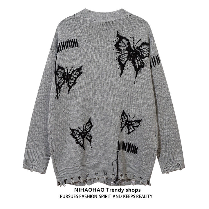NIHAOHAO】Butterfly over design pastel color damage cardigan