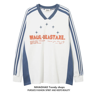 【NIHAOHAO】Sporty glitter casual striped long sleeve T-shirt  NH0056