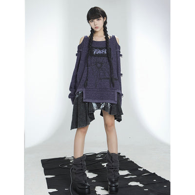 【ARIADNAw】Subculture Purple Light Naked Raid Off Shoulder T AD0009
