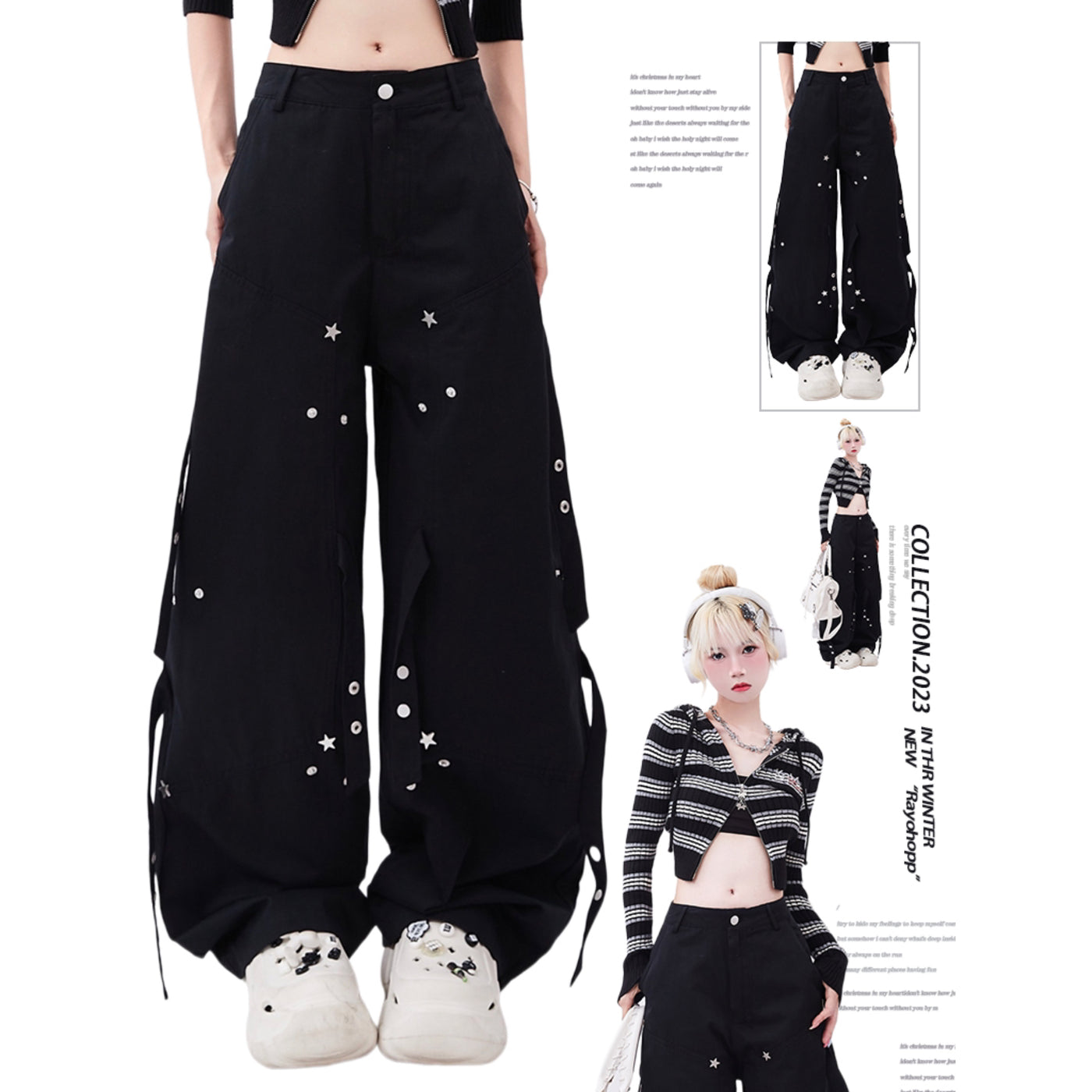 【Rayohopp】Multiple Patchment Loose Late Suspender Pants  RH0038