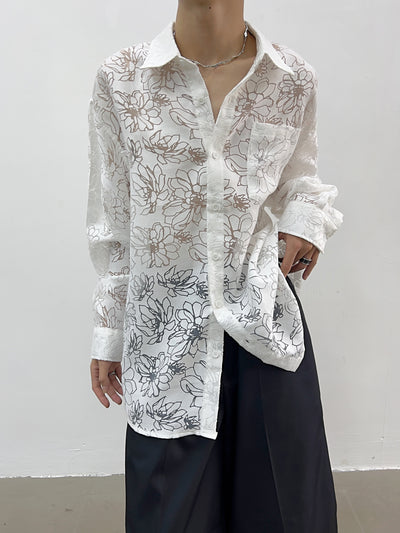 【Yghome】Floral design sheer material wonder shirt  YH0009