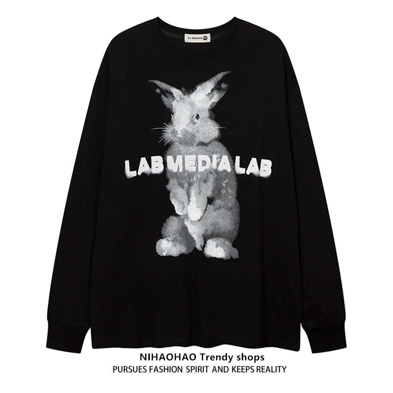 [NIHAOHAO] Monotone Rabbit Design Beast Initial T-shirt NH0055