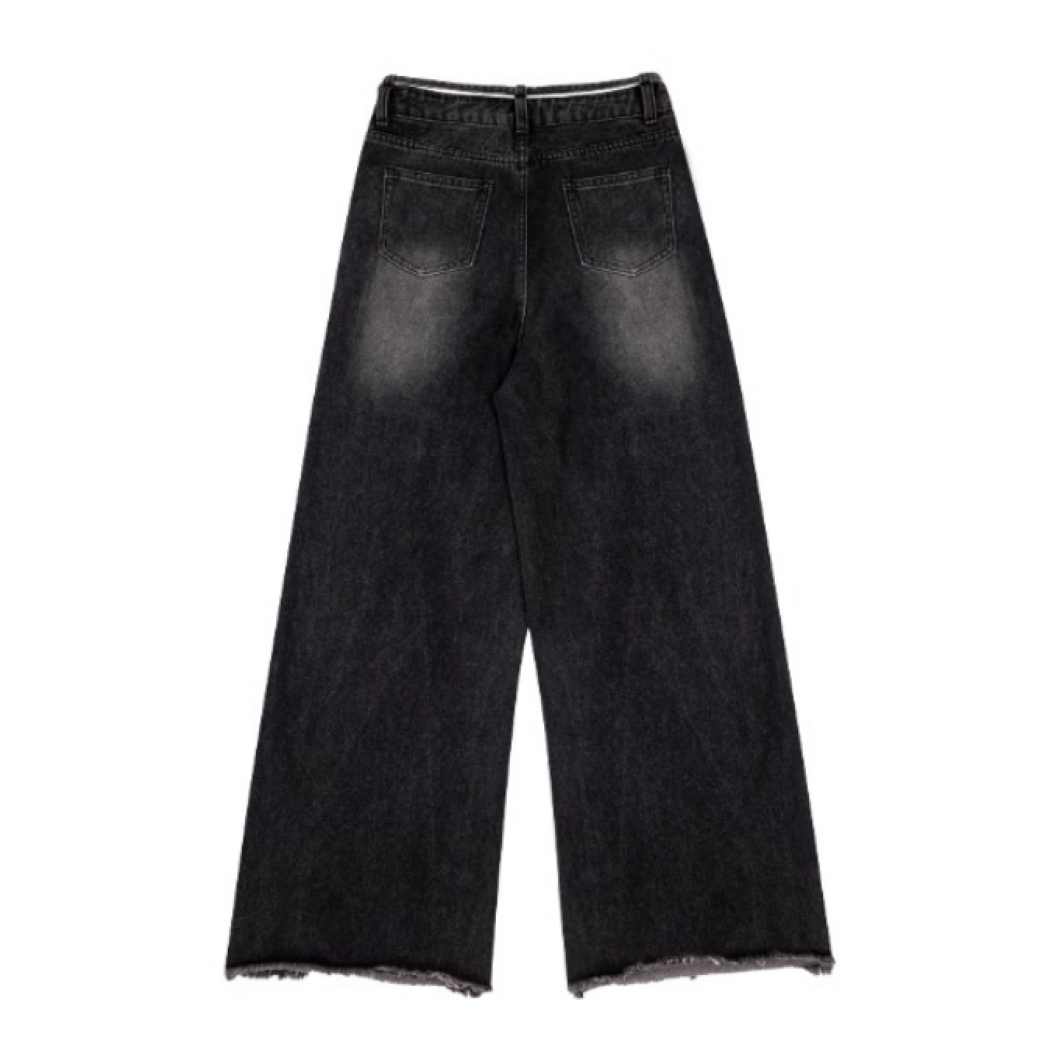 [F383] Washed denim loose flared pants FT0028