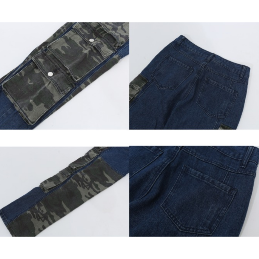 【F383】Camouflage multi-pocket jeans  FT0029