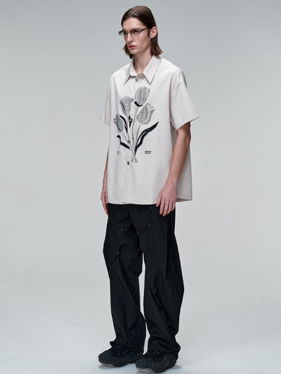 【0-croworld】Tulip graphic loose short sleeve shirt  CR0025