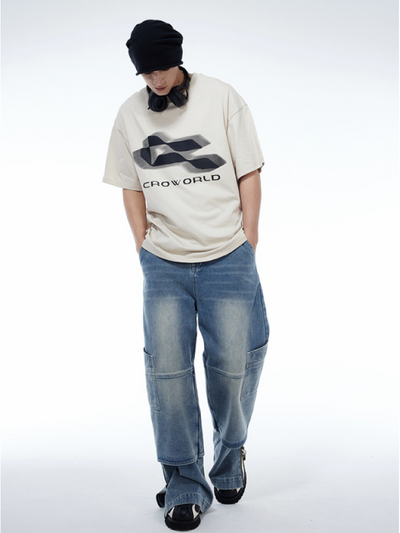 【0-croworld】Fake two-piece design wide pants  CR0027