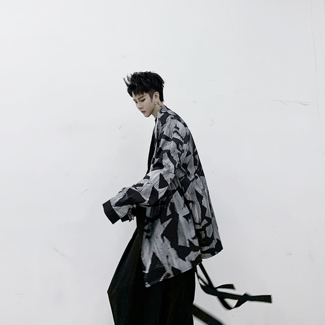 【Mr.city】Kimono collar ribbon long sleeve shirt MC0013