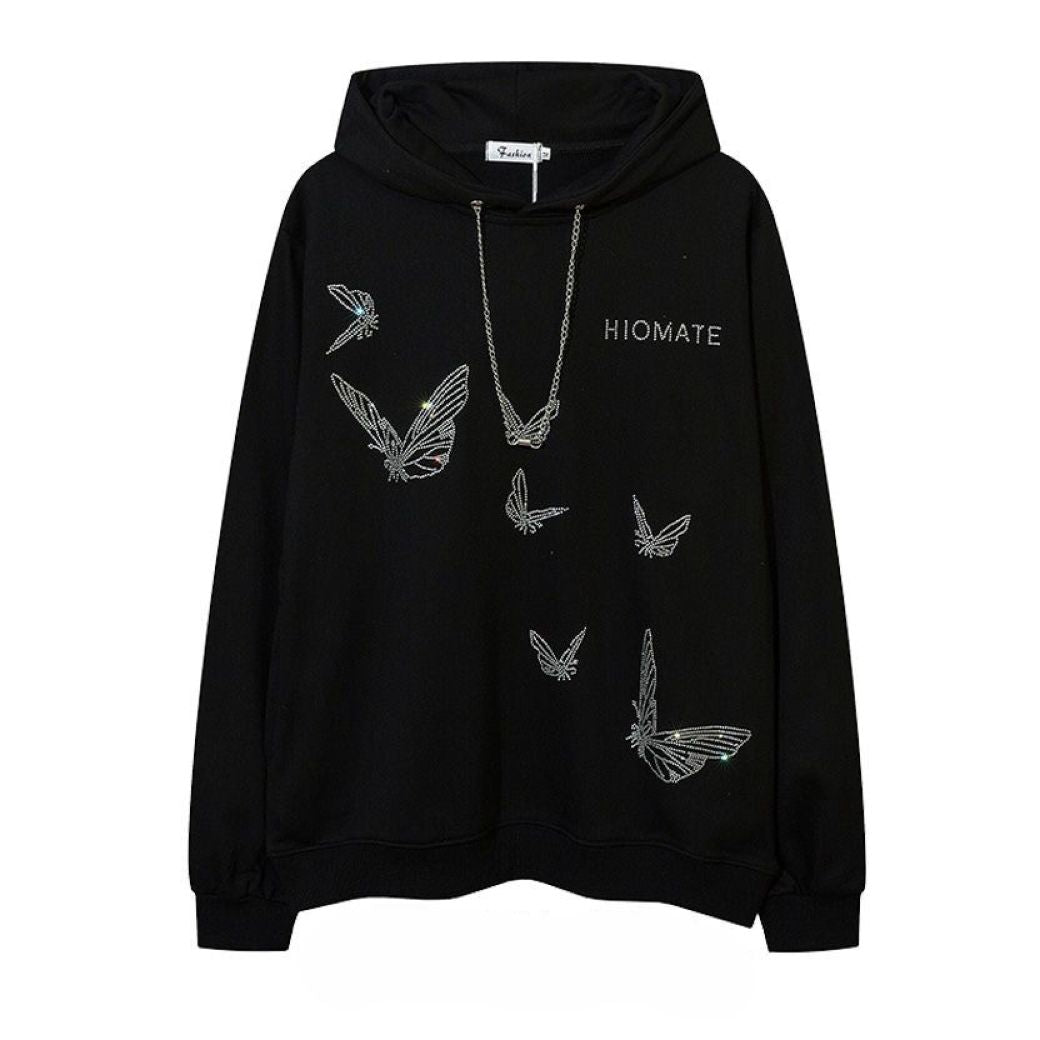 【NIHAOHAO】Butterfly graphic chain drawstring hoodie  NH0027