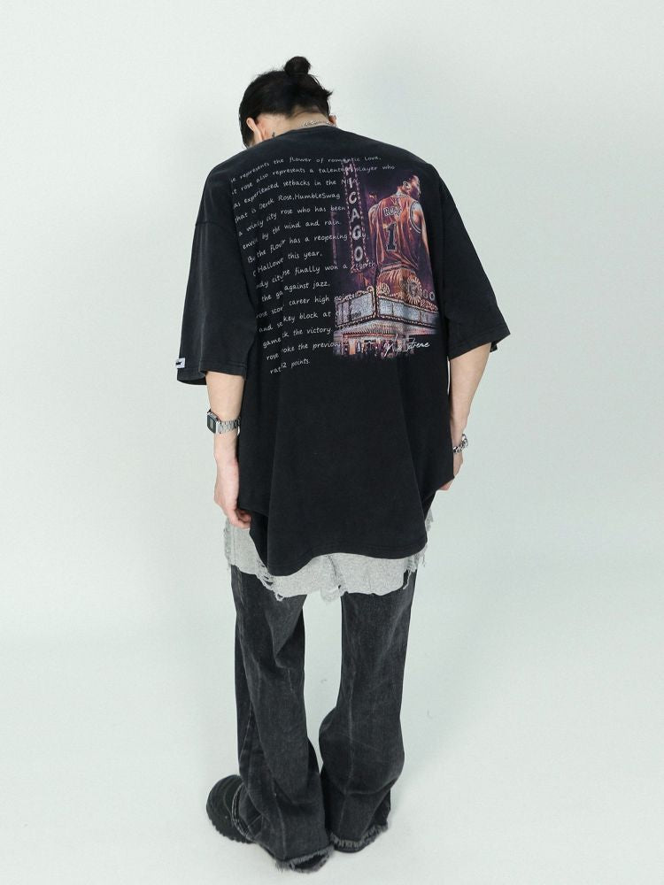 【MR nearly】Basketball graphic loose T-shirt  MR0030