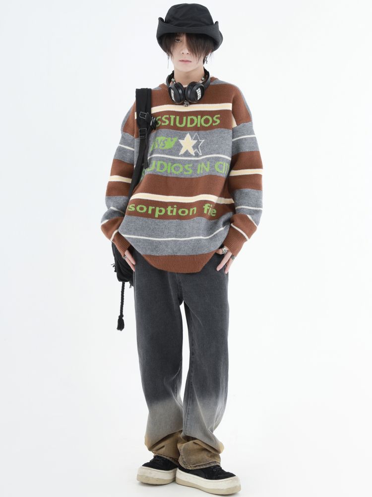 【INS】Contrast color stripe sweater  IN0002
