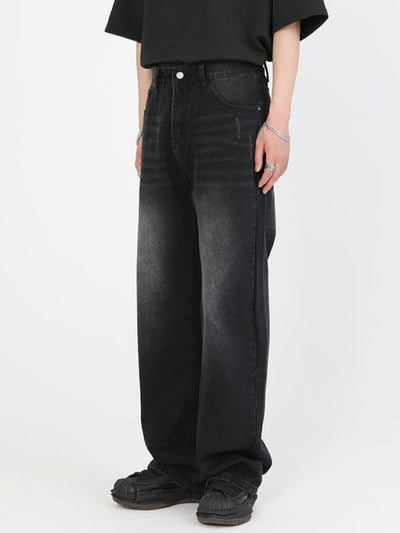 【BOB】Black color straight wide leg jeans  BO0012