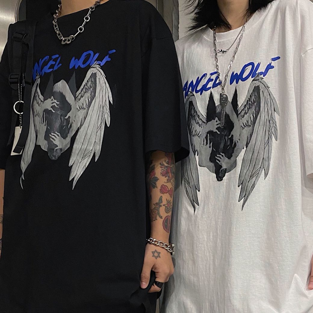 Wolf head print loose short sleeve T-shirt HL2860