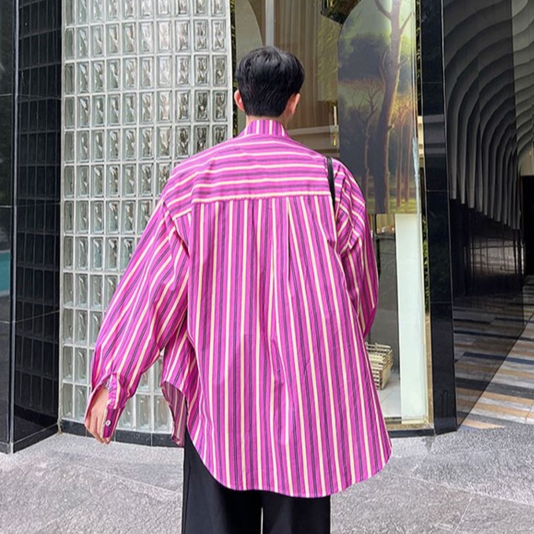 【Mr.city】Contrast color striped long sleeve shirt MC0010