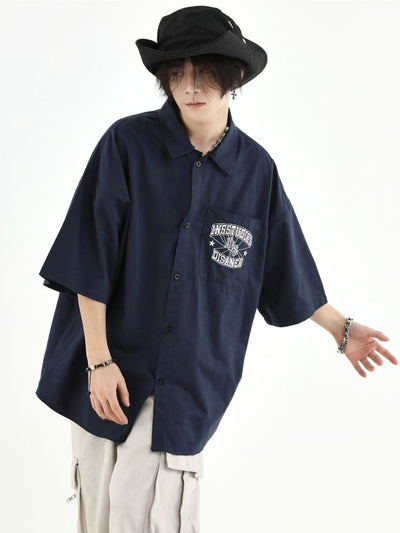 【INS】Embroidered logo patch pocket short-sleeved shirt  IN0011