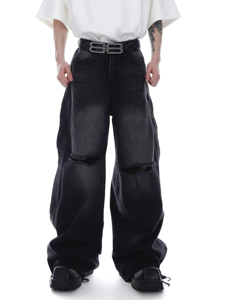 【Culture E】Ripped design washed denim jeans  CE0052