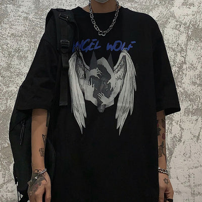 Wolf head print loose short sleeve T-shirt HL2860