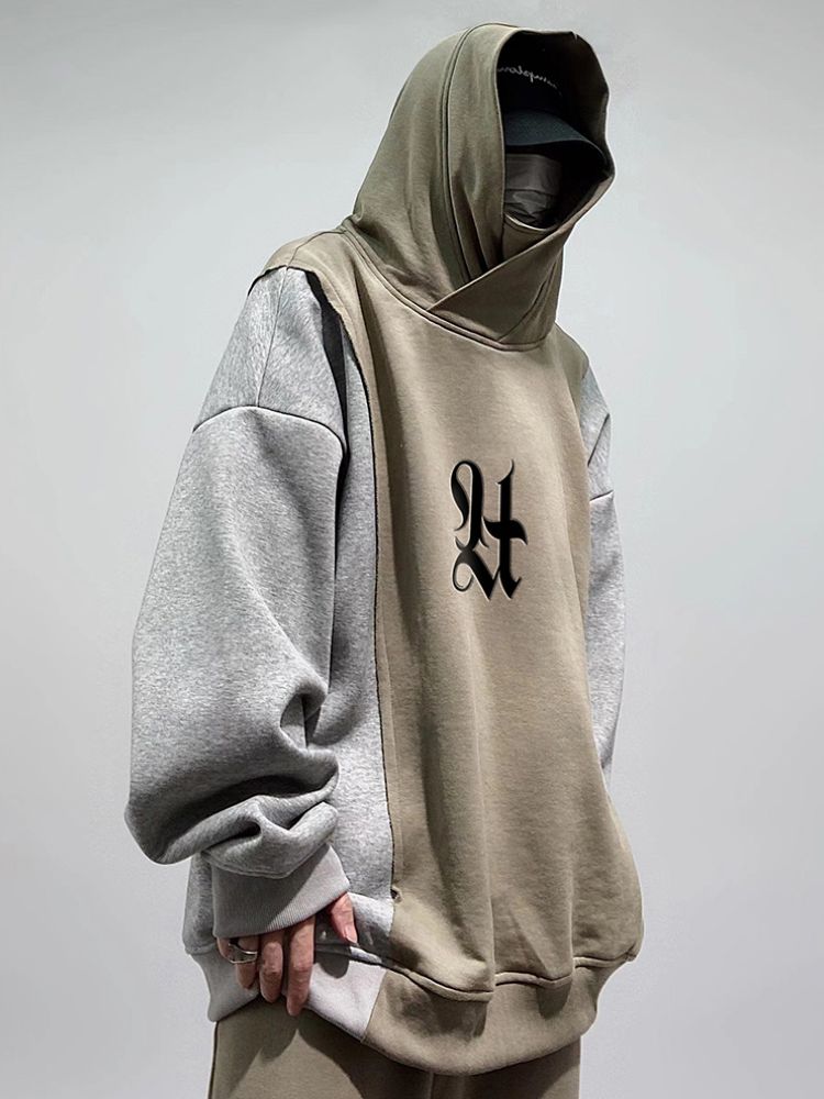 【UUCSCC】Contrast color hooded pullover sweater  US0025