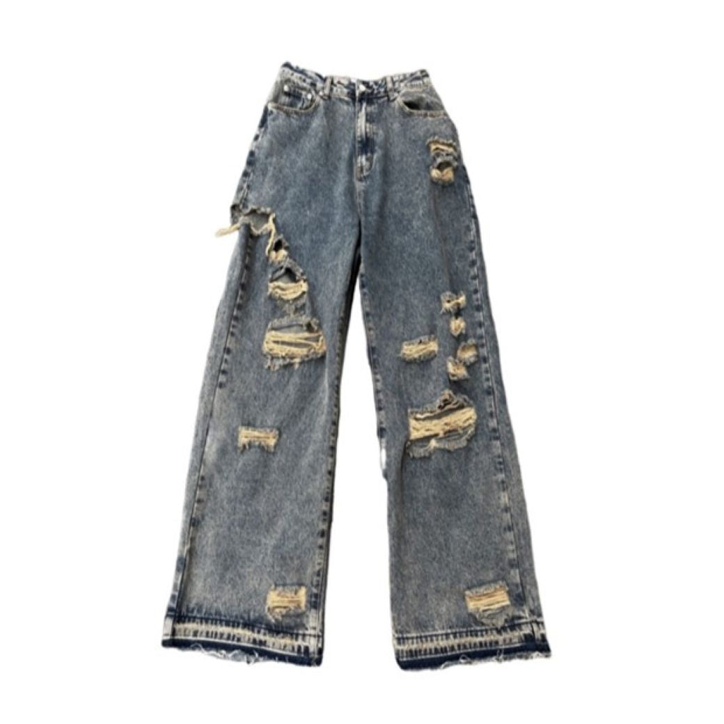 Ripped design wide leg denim jeans  HL2881