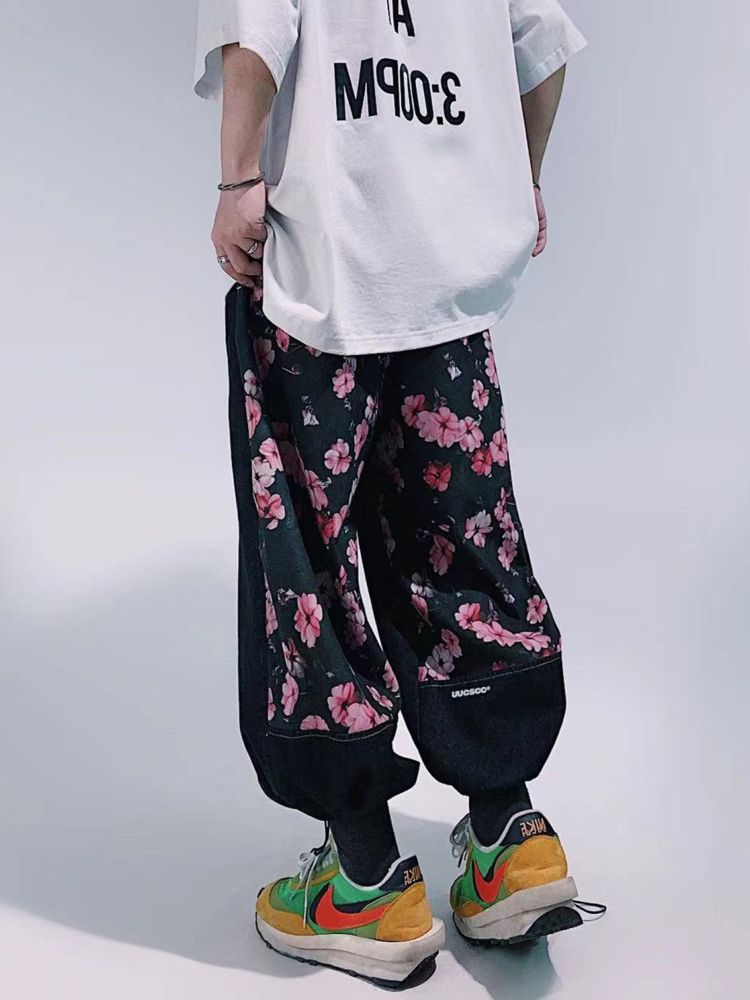【UUCSCC】blossom design denim loose pants  US0023