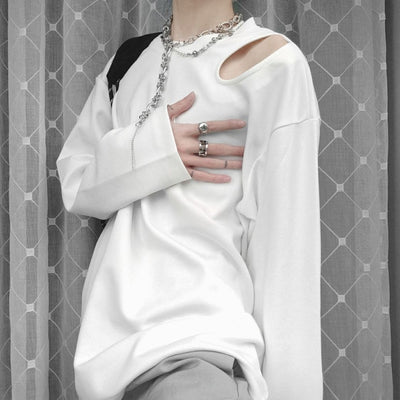 【OURO】Shoulder hole design round neck long sleeve T-shirt  OR0006