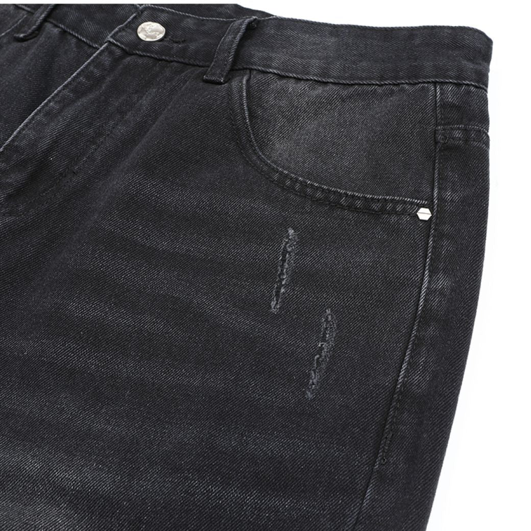 【BOB】Black color straight wide leg jeans  BO0012