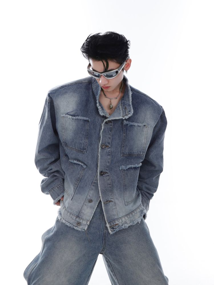 【Culture E】Shoulder pad washed denim jacket CE0043