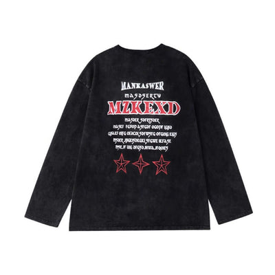 Letter print washed long-sleeved T-shirt HL2862