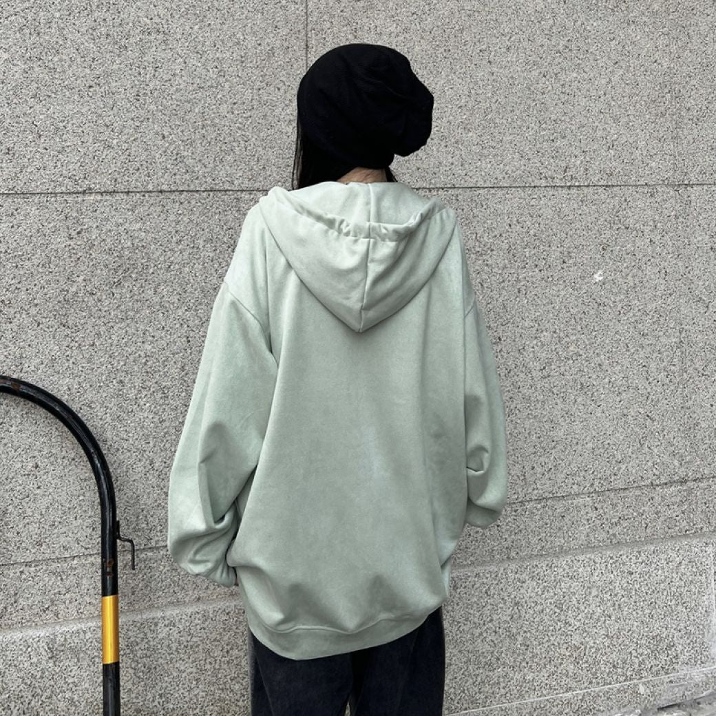 Fuzzy print full zip hoodie HL2845