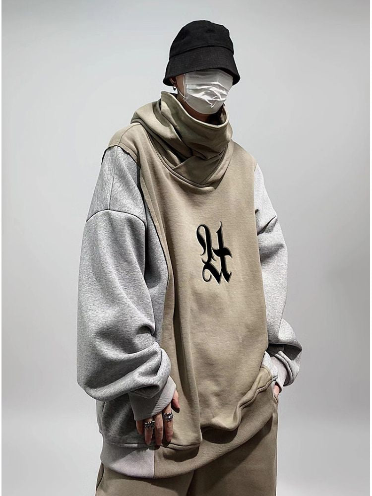 【UUCSCC】Contrast color hooded pullover sweater  US0025