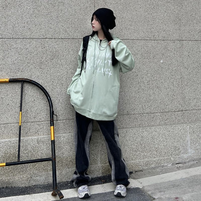 Fuzzy print full zip hoodie HL2845