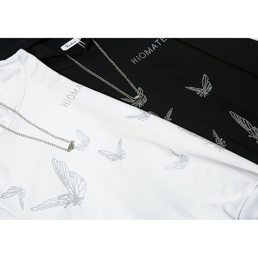 【NIHAOHAO】Butterfly graphic chain drawstring hoodie  NH0027