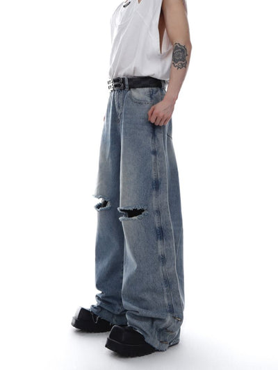 [Culture E] Ripped design washed denim jeans CE0052