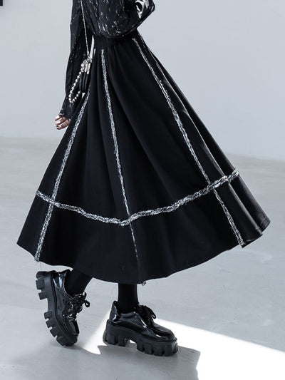 [CHICSKY] Classic black stitch A-line skirt CH0008